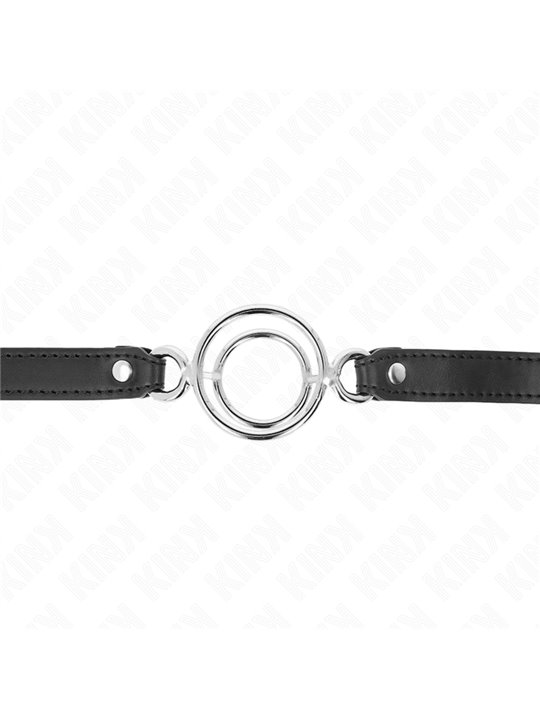 Kink - Bavaglio in Pelle Vegana Nera 63x2,5 Cm con Doppio O-Ring 5 Cm