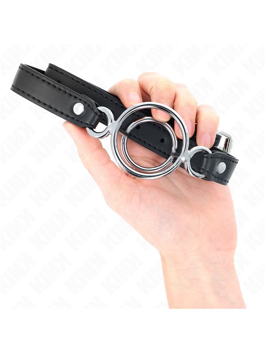 Kink - Bavaglio in Pelle Vegana Nera 63x2,5 Cm con Doppio O-Ring 5 Cm