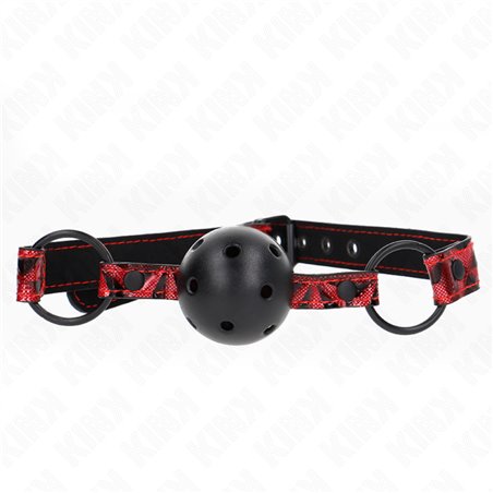 Kink - Bavaglio Rosso Fantasia Diamanti con Palla Traspirante Nera 4,5 Cm