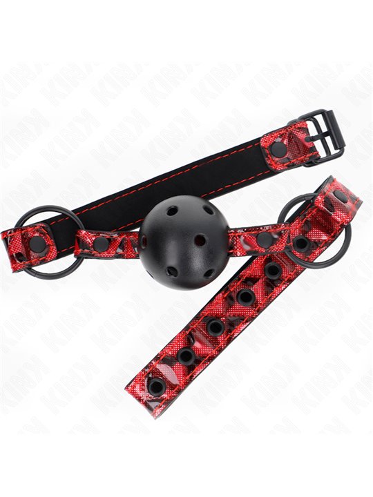 Kink - Bavaglio Rosso Fantasia Diamanti con Palla Traspirante Nera 4,5 Cm