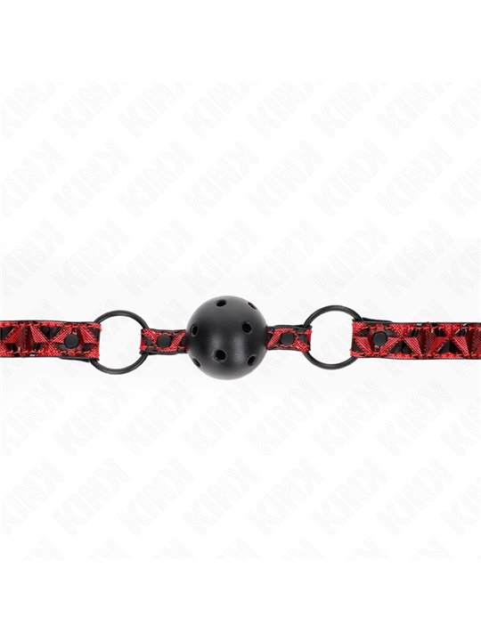 Kink - Bavaglio Rosso Fantasia Diamanti con Palla Traspirante Nera 4,5 Cm