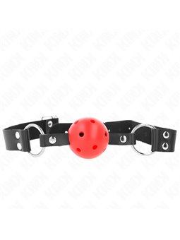 Kink - Bavaglio Nero con Palla Traspirante 4 Cm Rossa con Doppio Rivetto