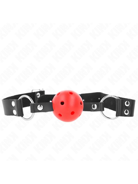 Kink - Bavaglio Nero con Palla Traspirante 4 Cm Rossa con Doppio Rivetto