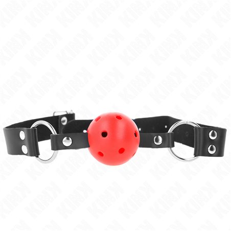Kink - Bavaglio Nero con Palla Traspirante 4 Cm Rossa con Doppio Rivetto