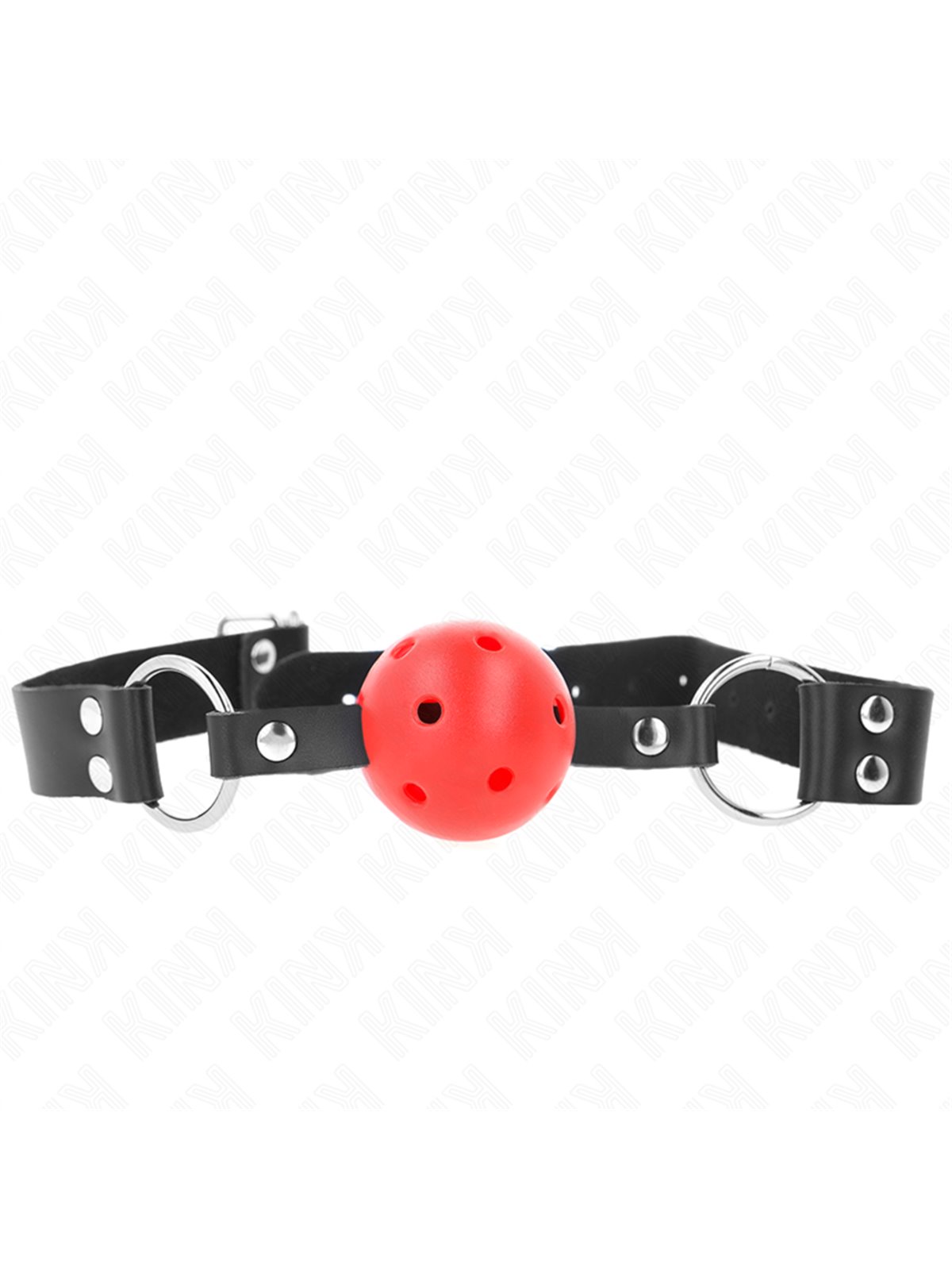 Kink - Bavaglio Nero con Palla Traspirante 4 Cm Rossa con Doppio Rivetto