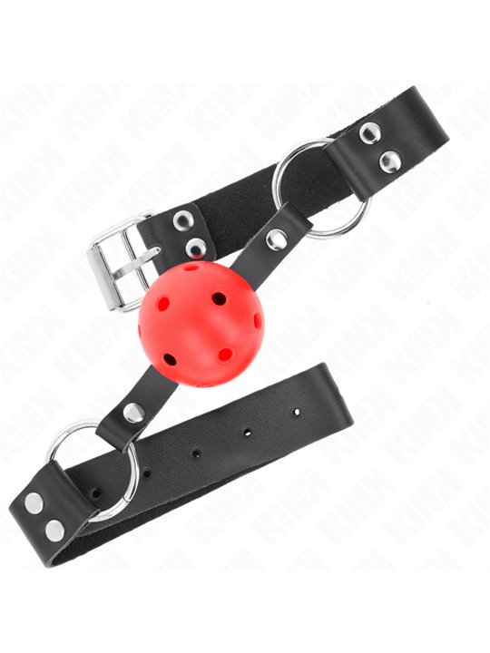Kink - Bavaglio Nero con Palla Traspirante 4 Cm Rossa con Doppio Rivetto