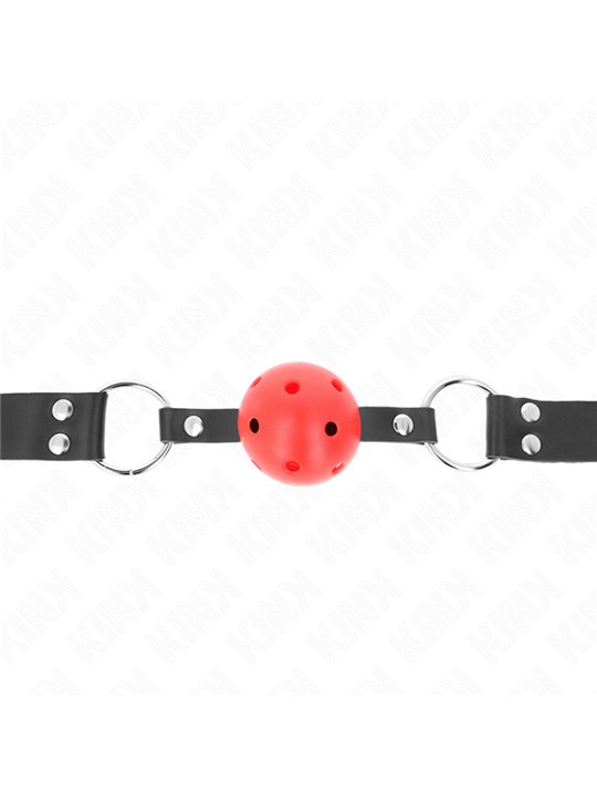 Kink - Bavaglio Nero con Palla Traspirante 4 Cm Rossa con Doppio Rivetto