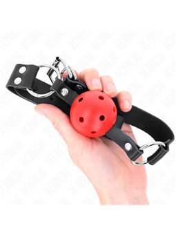 Kink - Bavaglio Nero con Palla Traspirante 4 Cm Rossa con Doppio Rivetto