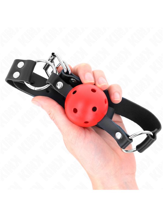 Kink - Bavaglio Nero con Palla Traspirante 4 Cm Rossa con Doppio Rivetto