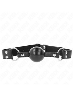 Kink - Bavaglio Nero in Pelle Vegana 62x2,5 Cm con Palla Nera 4 Cm