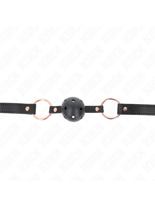 Kink - Bavaglio Nero in Ecopelle 60x2 Cm con Palla Nera Traspirante 4 Cm