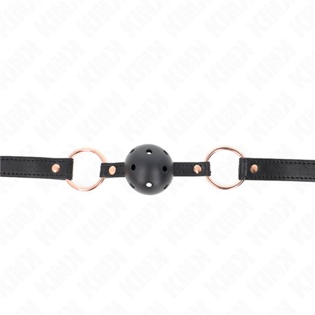 Kink - Bavaglio Nero in Ecopelle 60x2 Cm con Palla Nera Traspirante 4 Cm