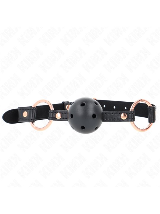 Kink - Bavaglio Nero in Ecopelle 60x2 Cm con Palla Nera Traspirante 4 Cm