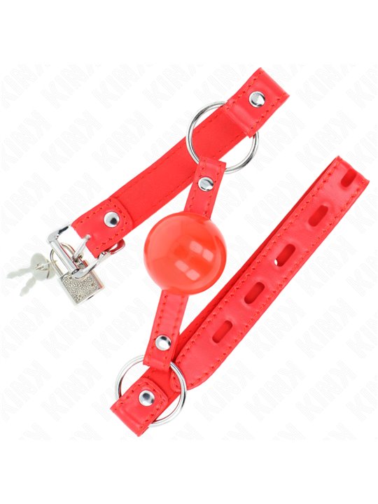 Kink - Bavaglio Rosso in TPE 60x2 Cm con Lucchetto e Palla Rossa 4 Cm