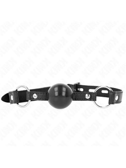 Kink - Bavaglio Nero 60x2 Cm in Pelle Vegana con Palla Nera 4 Cm