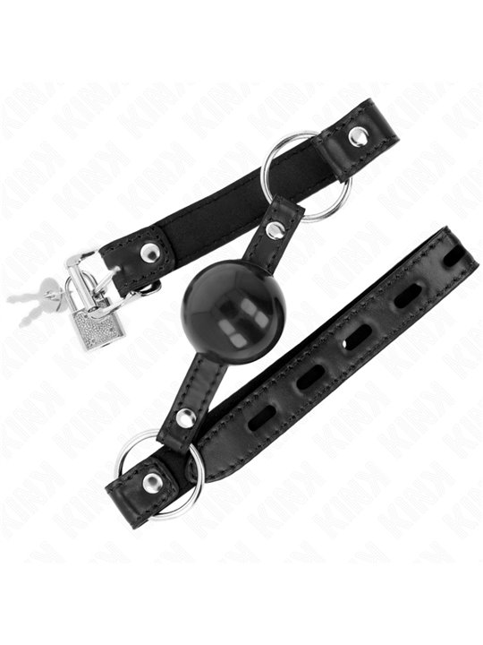 Kink - Bavaglio Nero 60x2 Cm in Pelle Vegana con Palla Nera 4 Cm