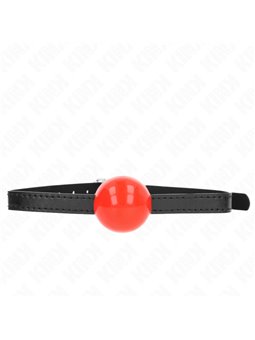 Kink - Bavaglio Nero 65x1,5 Cm in Pelle Vegana con Palla Rossa 4 Cm