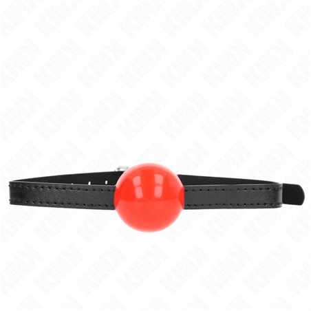 Kink - Bavaglio Nero 65x1,5 Cm in Pelle Vegana con Palla Rossa 4 Cm