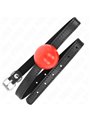 Kink - Bavaglio Nero 65x1,5 Cm in Pelle Vegana con Palla Rossa 4 Cm