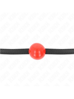 Kink - Bavaglio Nero 65x1,5 Cm in Pelle Vegana con Palla Rossa 4 Cm