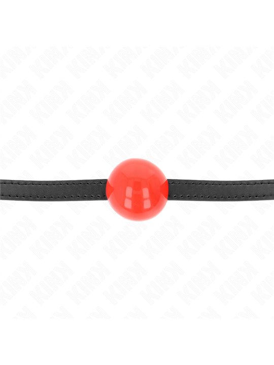 Kink - Bavaglio Nero 65x1,5 Cm in Pelle Vegana con Palla Rossa 4 Cm