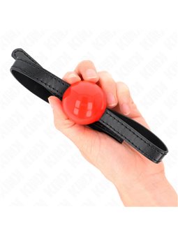 Kink - Bavaglio Nero 65x1,5 Cm in Pelle Vegana con Palla Rossa 4 Cm
