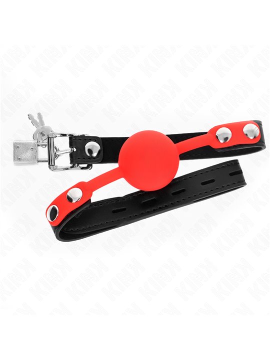 Kink - Bavaglio Nero 60x2 Cm in Pelle Vegana con Palla Rossa 4 Cm