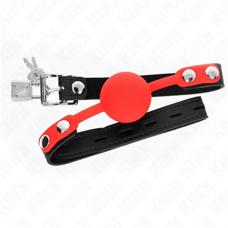 Kink - Bavaglio Nero 60x2 Cm in Pelle Vegana con Palla Rossa 4 Cm