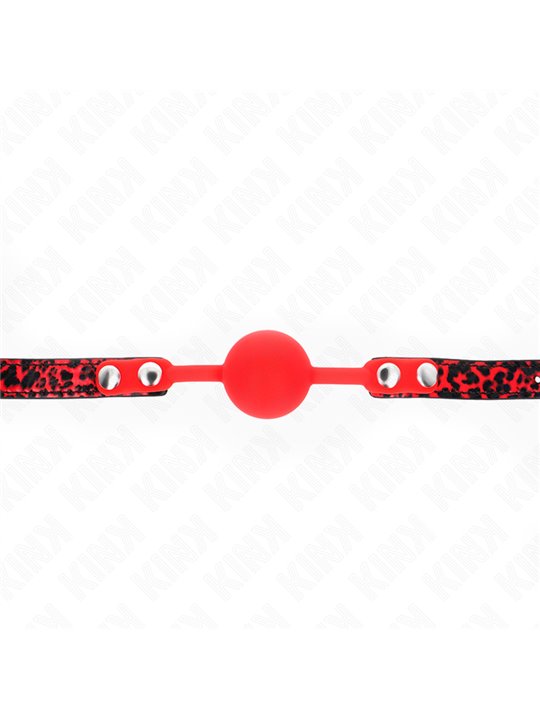 Kink - Bavaglio Nero 60x2 Cm in Pelle Vegana con Palla Rossa 4 Cm Mod. 2