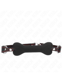 Kink - Bavaglio Nero in Pelle Vegana 63x2 Cm con Osso Nero 12 Cm