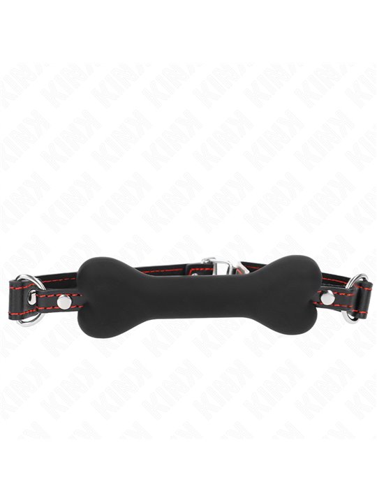 Kink - Bavaglio Nero in Pelle Vegana 63x2 Cm con Osso Nero 12 Cm