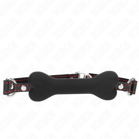Kink - Bavaglio Nero in Pelle Vegana 63x2 Cm con Osso Nero 12 Cm