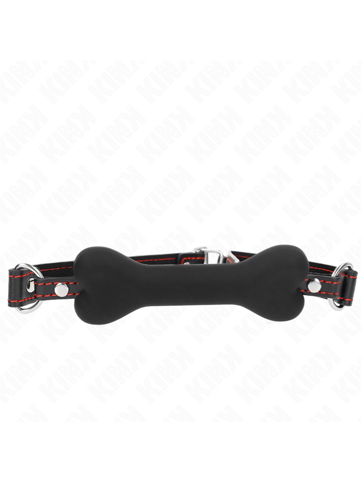 Kink - Bavaglio Nero in Pelle Vegana 63x2 Cm con Osso Nero 12 Cm