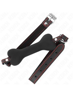 Kink - Bavaglio Nero in Pelle Vegana 63x2 Cm con Osso Nero 12 Cm