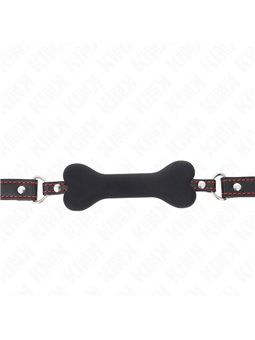 Kink - Bavaglio Nero in Pelle Vegana 63x2 Cm con Osso Nero 12 Cm