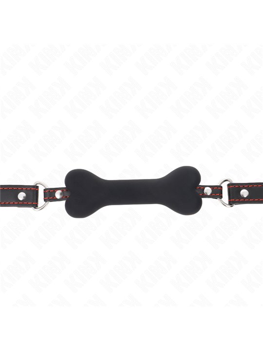 Kink - Bavaglio Nero in Pelle Vegana 63x2 Cm con Osso Nero 12 Cm