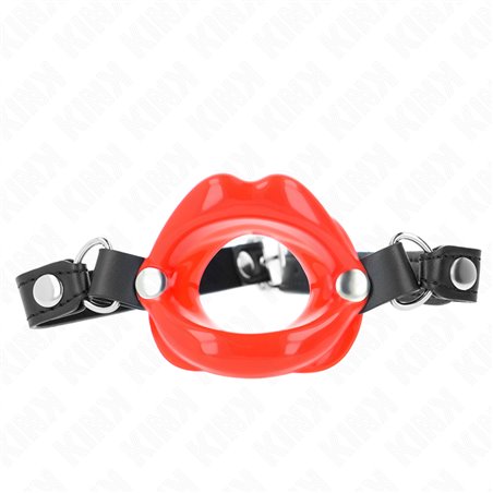 Kink - Bavaglio in Pelle Vegana Nera con Bocca Rossa 8 Cm