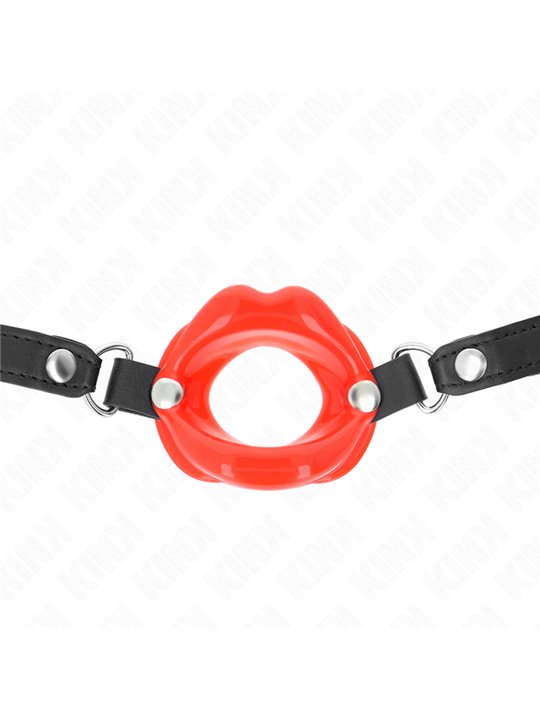 Kink - Lip 8 Cm Gag With Red Leatherette Strap 63 X 2 Cm Adjustable 39-58 Cm