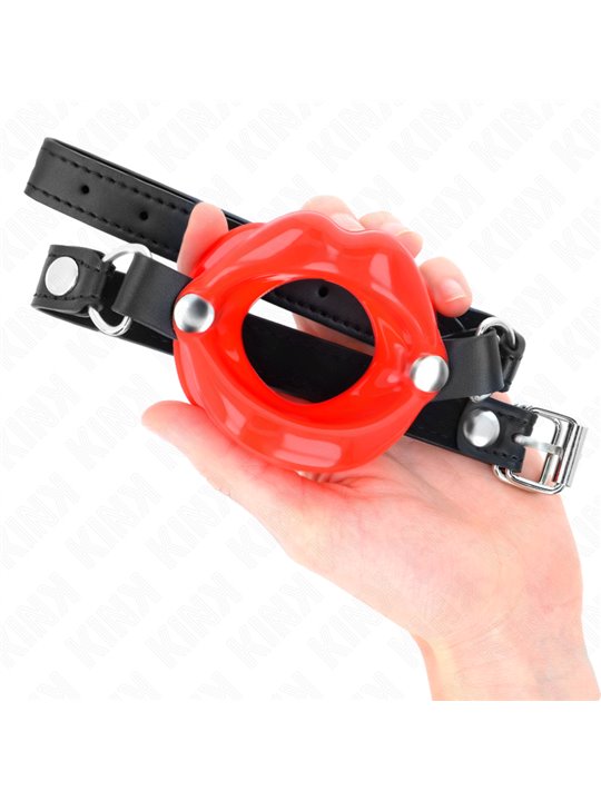 Kink - Lip 8 Cm Gag With Red Leatherette Strap 63 X 2 Cm Adjustable 39-58 Cm
