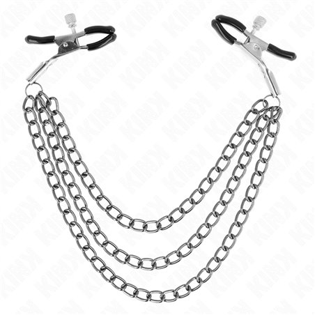 Kink - Morsetti a Vite per Capezzoli con 3 Catene 20/23/28 Cm Nero