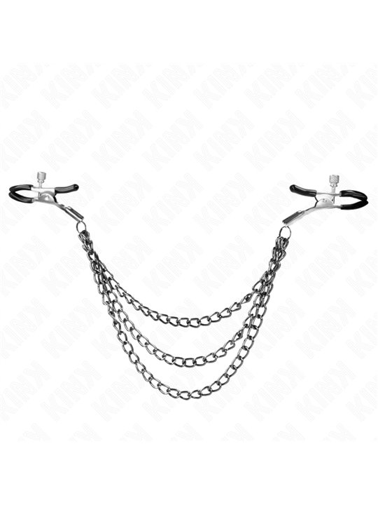 Kink - Morsetti a Vite per Capezzoli con 3 Catene 20/23/28 Cm Nero