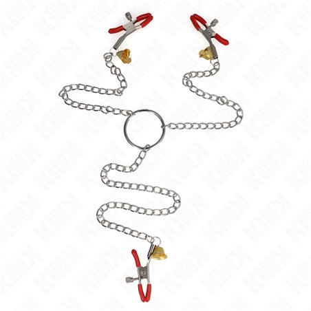 Kink - Morsetti a Vite per Capezzoli e Clitoride con Catena 30 Cm Rosso