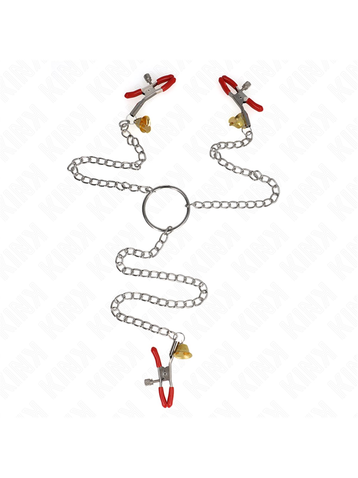 Kink - Bell Triple Nipple And Clit Clamps Red With Chain 30 Cm