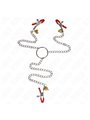 Kink - Bell Triple Nipple And Clit Clamps Red With Chain 30 Cm