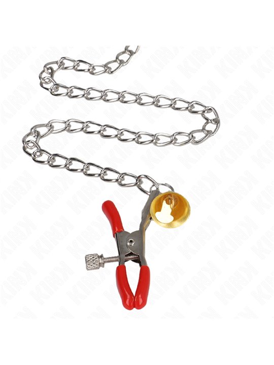 Kink - Bell Triple Nipple And Clit Clamps Red With Chain 30 Cm