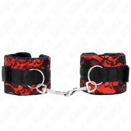 Kink - Short Velvet Lace Wrist Restraints And Nylon Bind Red / Black 23 X 6.5 Cm