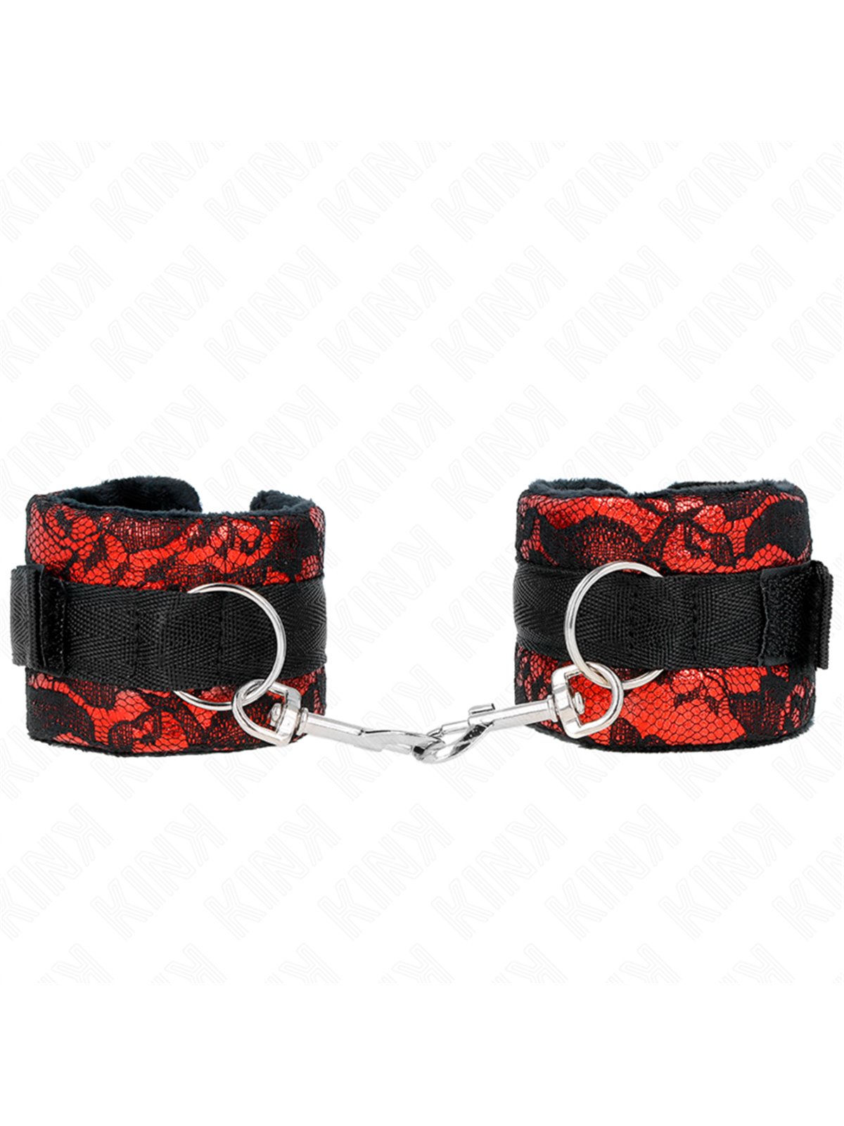 Kink - Short Velvet Lace Wrist Restraints And Nylon Bind Red / Black 23 X 6.5 Cm