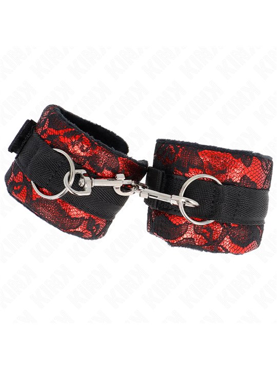 Kink - Short Velvet Lace Wrist Restraints And Nylon Bind Red / Black 23 X 6.5 Cm