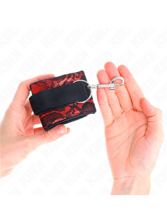 Kink - Short Velvet Lace Wrist Restraints And Nylon Bind Red / Black 23 X 6.5 Cm