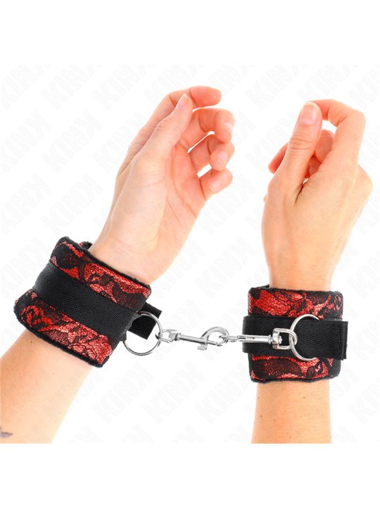 Kink - Short Velvet Lace Wrist Restraints And Nylon Bind Red / Black 23 X 6.5 Cm